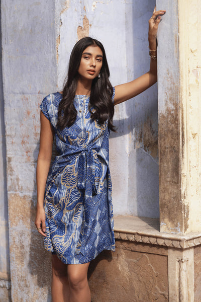 Anita Dongre Chandpole Straight Wrap Dress Indigo indian designer wear online shopping melange singapore