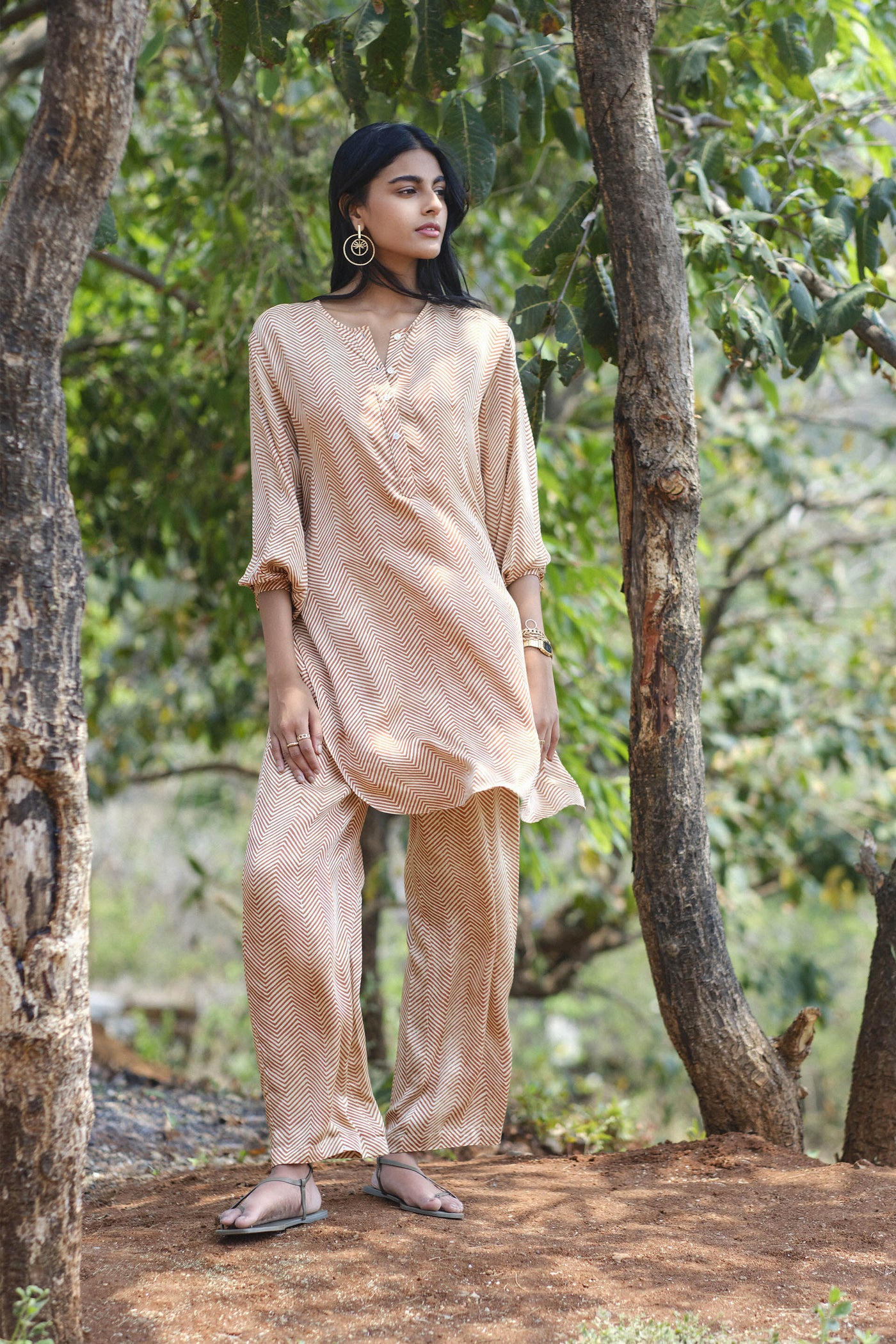 Anita Dongre Chevron Tunic Coord Brick indian designer wear online shopping melange singapore