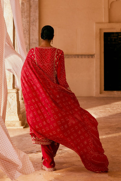 Anita Dongre Cinnabar Handcrafted Bandhani Silk Suit Set Red indian designer wear online shopping melange singapore