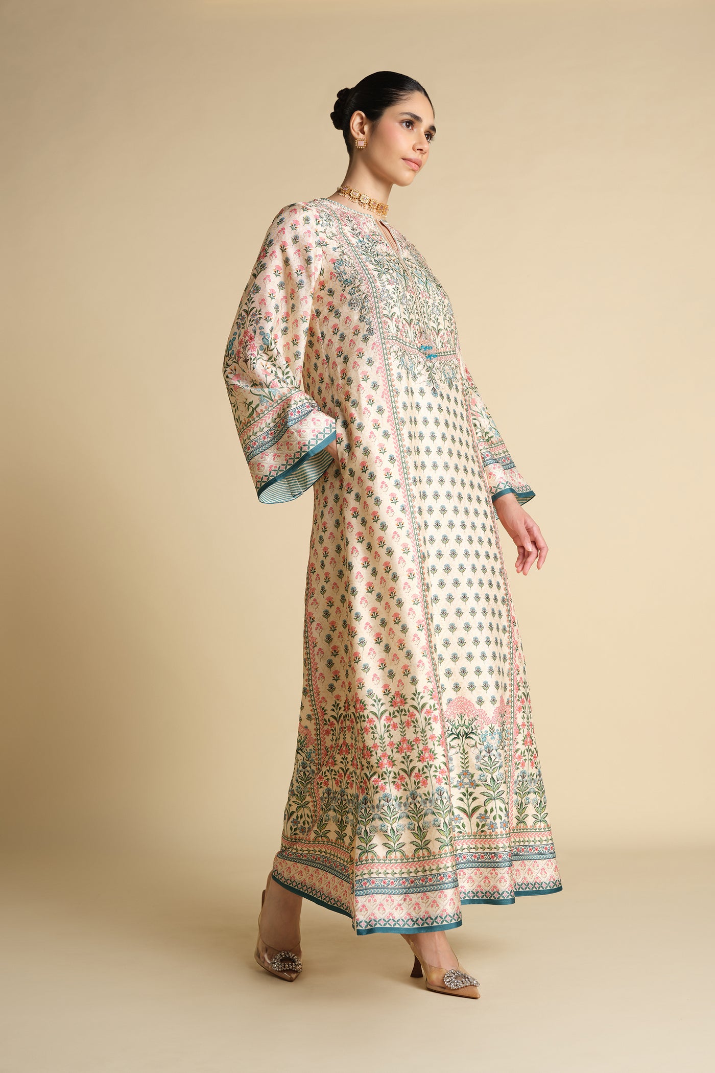 Anita Dongre Corvus Embroidered Silk Kaftan Blush indian designer wear online shopping melange singapore