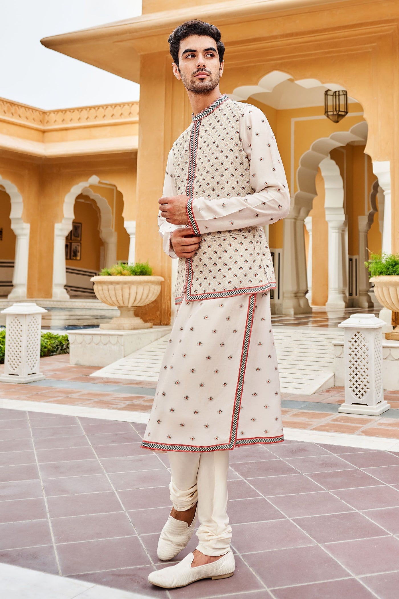 Anita Dongre menswear Darsa Nehru Jacket Ivory indian designer wear online shopping melange singapore