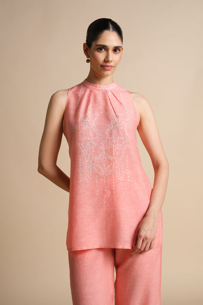 Anita Dongre Daylily Handcrafted Bandhani  Linen Co-ord Blush indian designer wear online shopping melange singapore