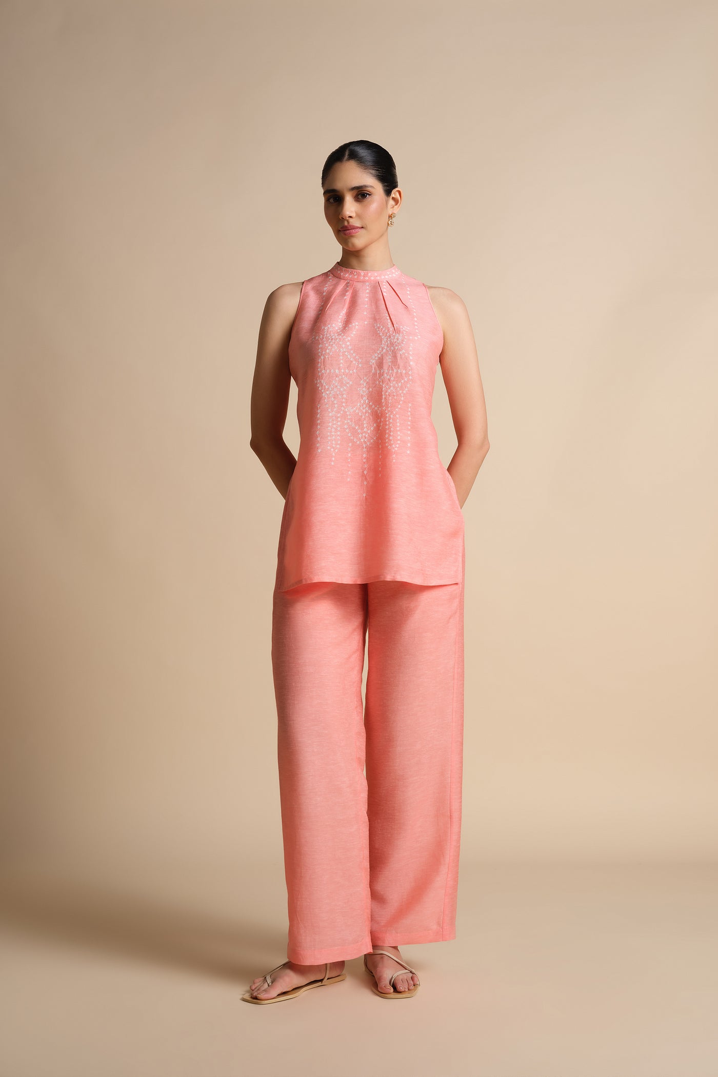 Anita Dongre Daylily Handcrafted Bandhani  Linen Co-ord Blush indian designer wear online shopping melange singapore
