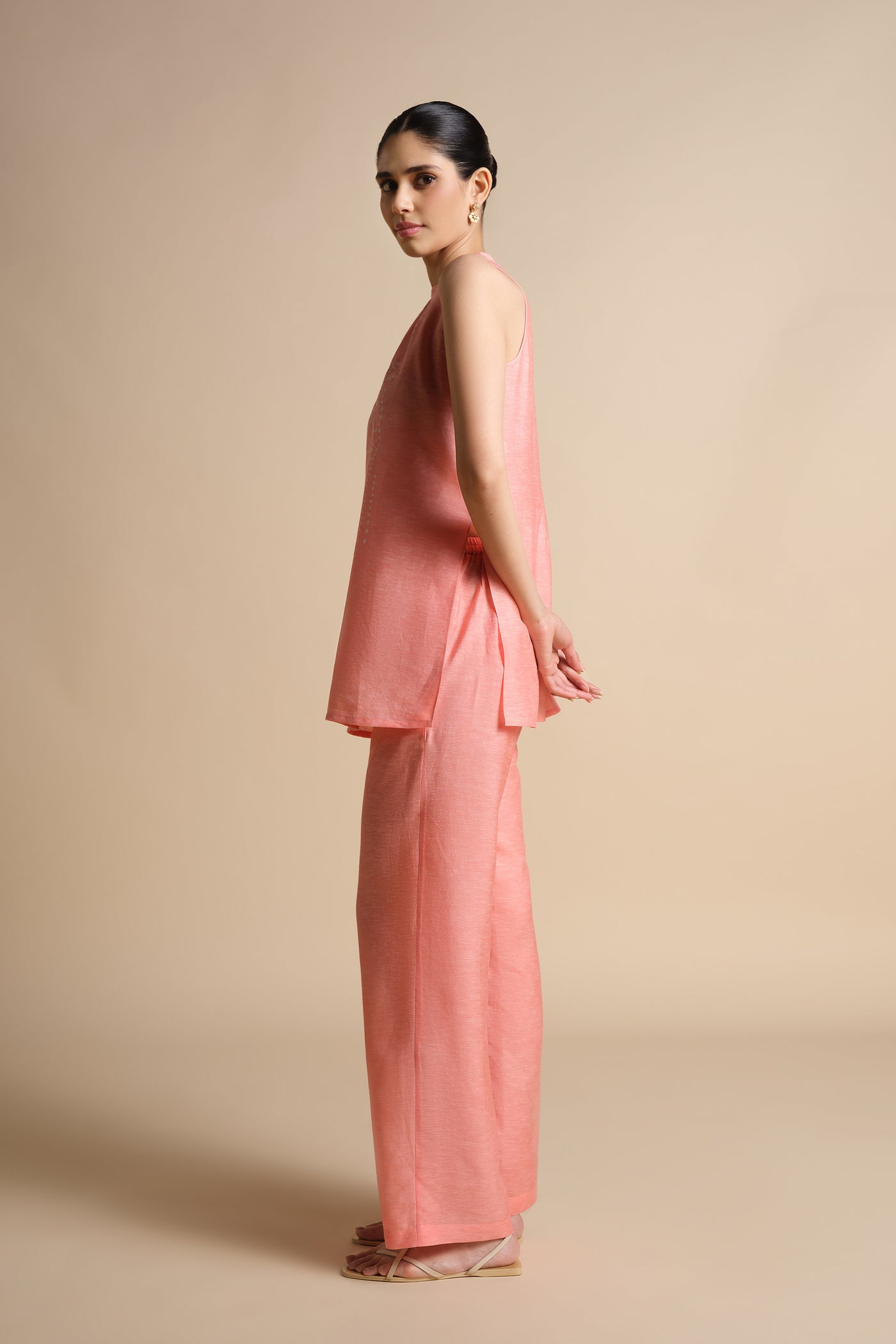 Anita Dongre Daylily Handcrafted Bandhani  Linen Co-ord Blush indian designer wear online shopping melange singapore