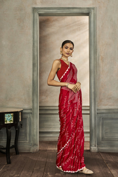 Anita Dongre Deetya Bandhani Saree Red indian designer wear online shopping melange singapore