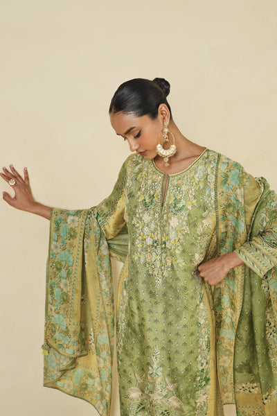 Anita Dongre Delmar Printed Suit Set Lime indian designer wear online shopping melange singapore