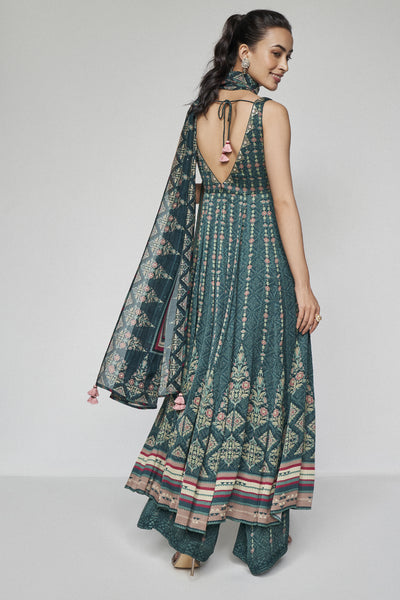 Anita Dongre Demilune Anarkali Set Green Aqua indian designer wear online shopping melange singapore
