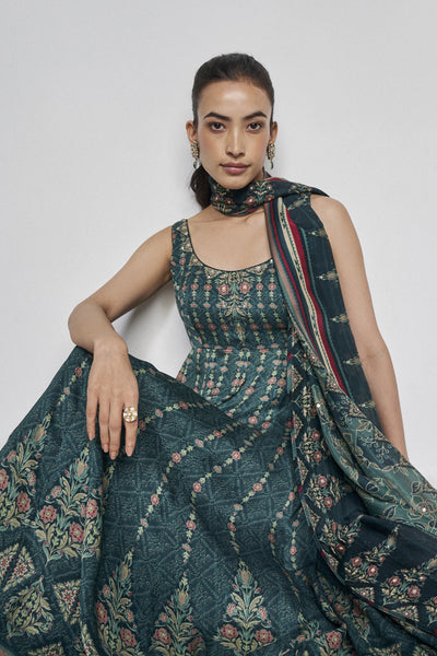 Anita Dongre Demilune Anarkali Set Green Aqua indian designer wear online shopping melange singapore