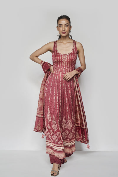 Anita Dongre Demilune Anarkali Set Wine indian designer wear online shopping melange singapore
