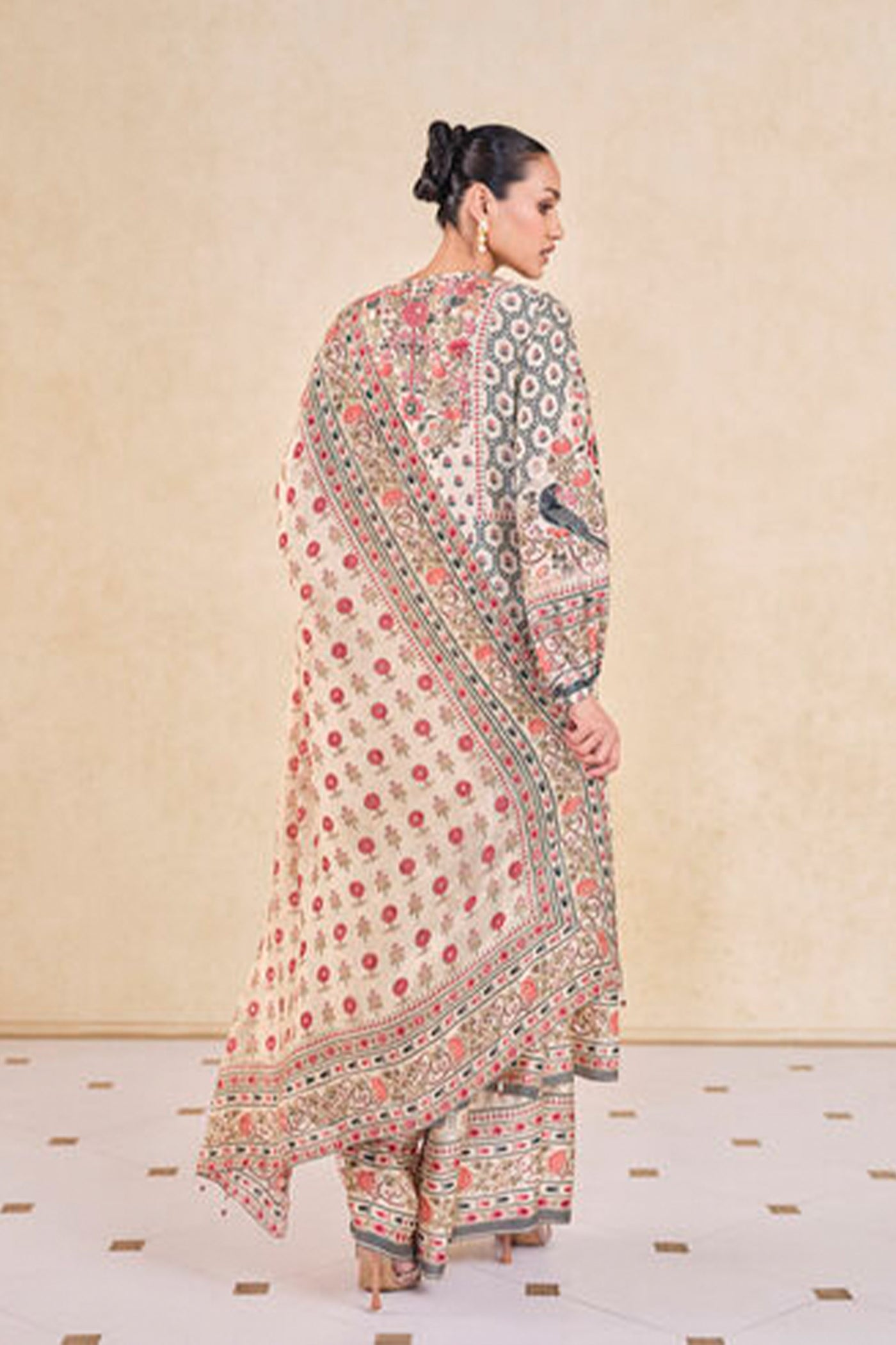 Anita Dongre Demoiselle Printed Sequin Silk Suit Set Cream indian designer wear online shopping melange singapore