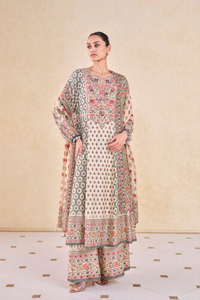 Anita Dongre Demoiselle Printed Sequin Silk Suit Set Cream indian designer wear online shopping melange singapore