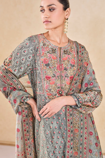 Anita Dongre Demoiselle Printed Sequin Silk Suit Set Sage indian designer wear online shopping melange singapore
