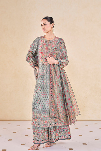 Anita Dongre Demoiselle Printed Sequin Silk Suit Set Sage indian designer wear online shopping melange singapore
