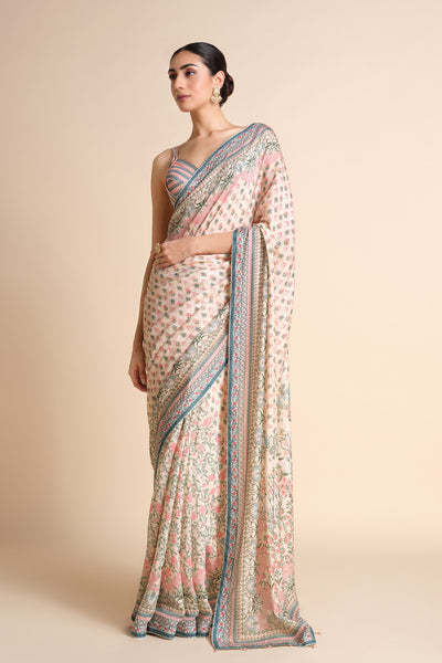 Anita Dongre Desna Printed Silk Saree Beige indian designer wear online shopping melange singapore