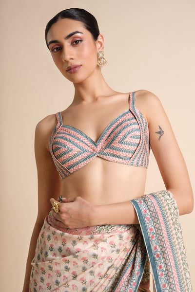 Anita Dongre Desna Printed Silk Saree Beige indian designer wear online shopping melange singapore