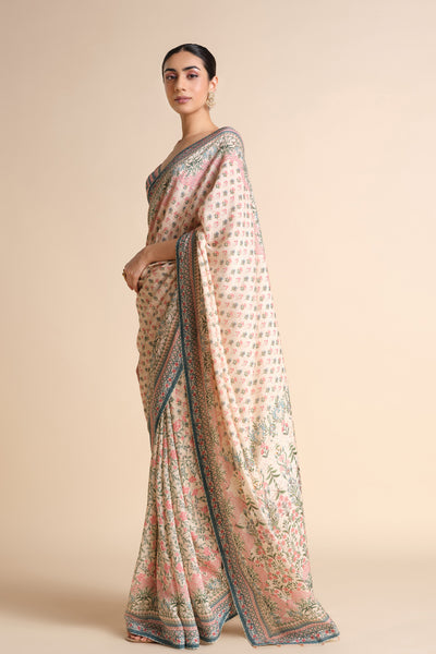 Anita Dongre Desna Printed Silk Saree Beige indian designer wear online shopping melange singapore