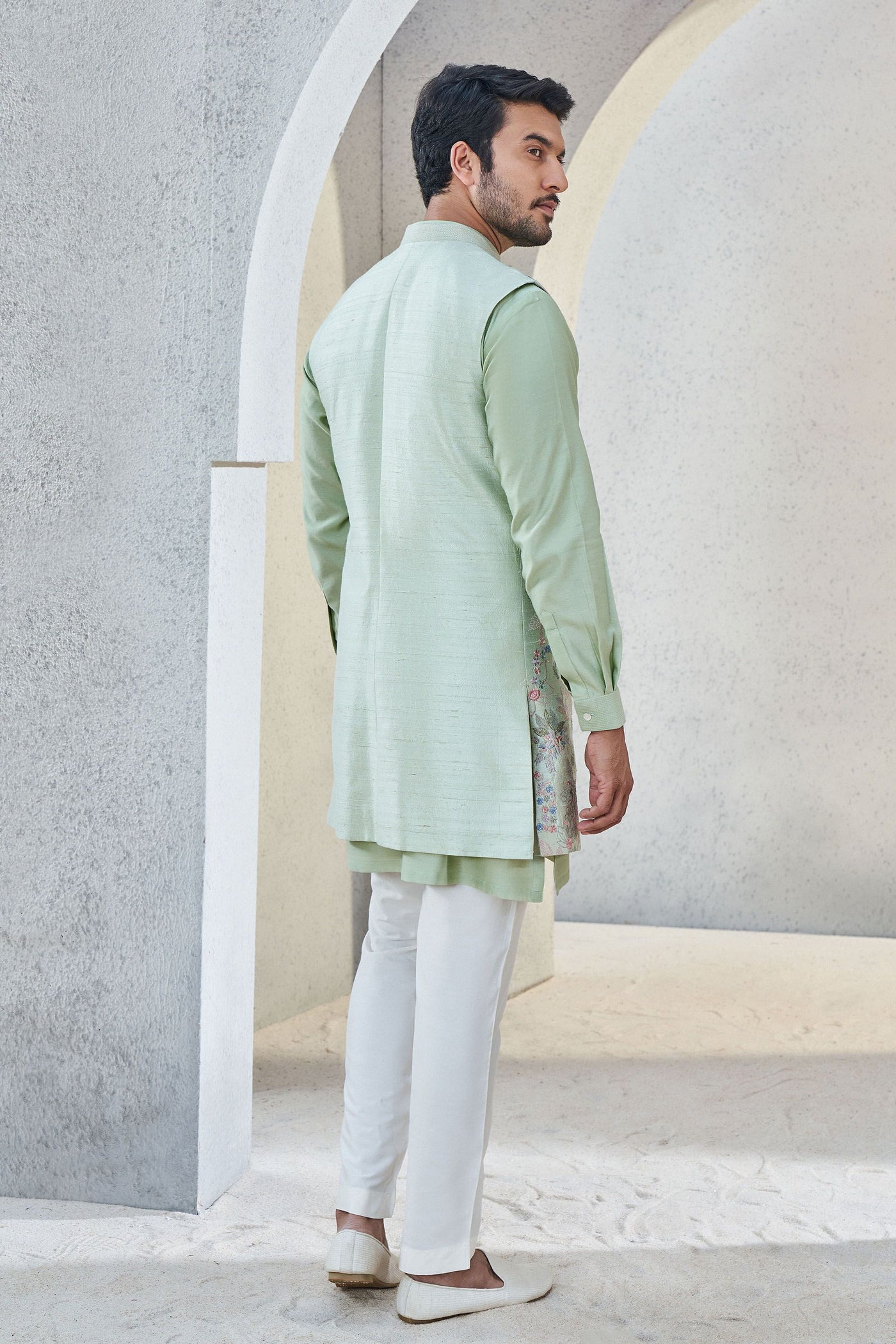Anita Dongre menswear Dhruvam Nehru Jacket Sage Green indian designer wear online shopping melange singapore