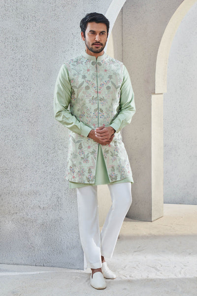 Anita Dongre menswear Dhruvam Nehru Jacket Sage Green indian designer wear online shopping melange singapore