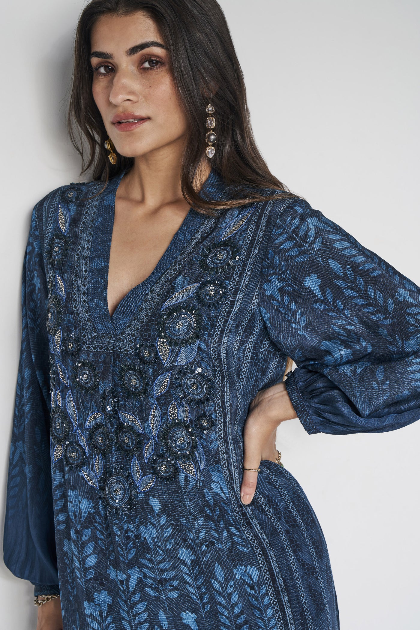 Anita Dongre Diamanda Kaftan Blue indian designer wear online shopping melange singapore