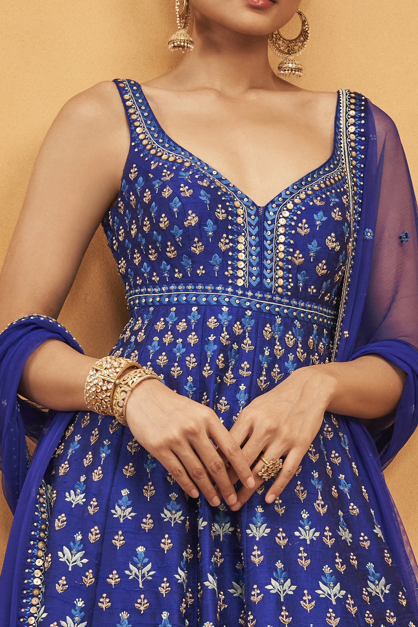 Anita Dongre Drisana Anarkali Set Ink Blue indian designer wear online shopping melange singapore