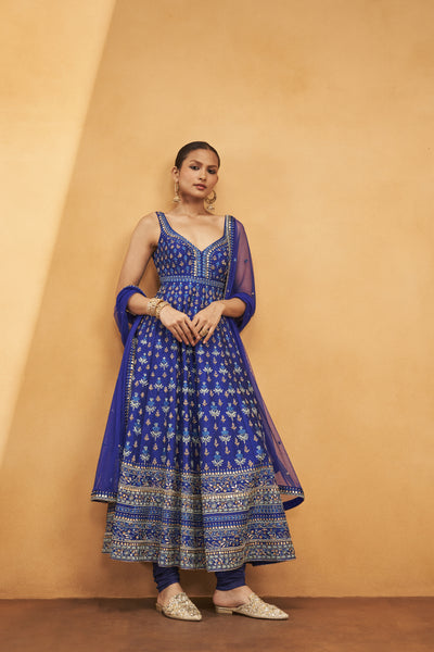 Anita Dongre Drisana Anarkali Set Ink Blue indian designer wear online shopping melange singapore