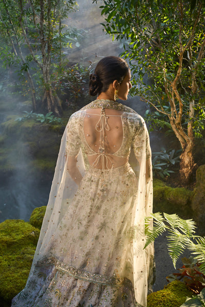 Anita Dongre Eartha Hand-painted Pichhwai Silk Lehenga Set Ivory indian designer wear online shopping melange singapore