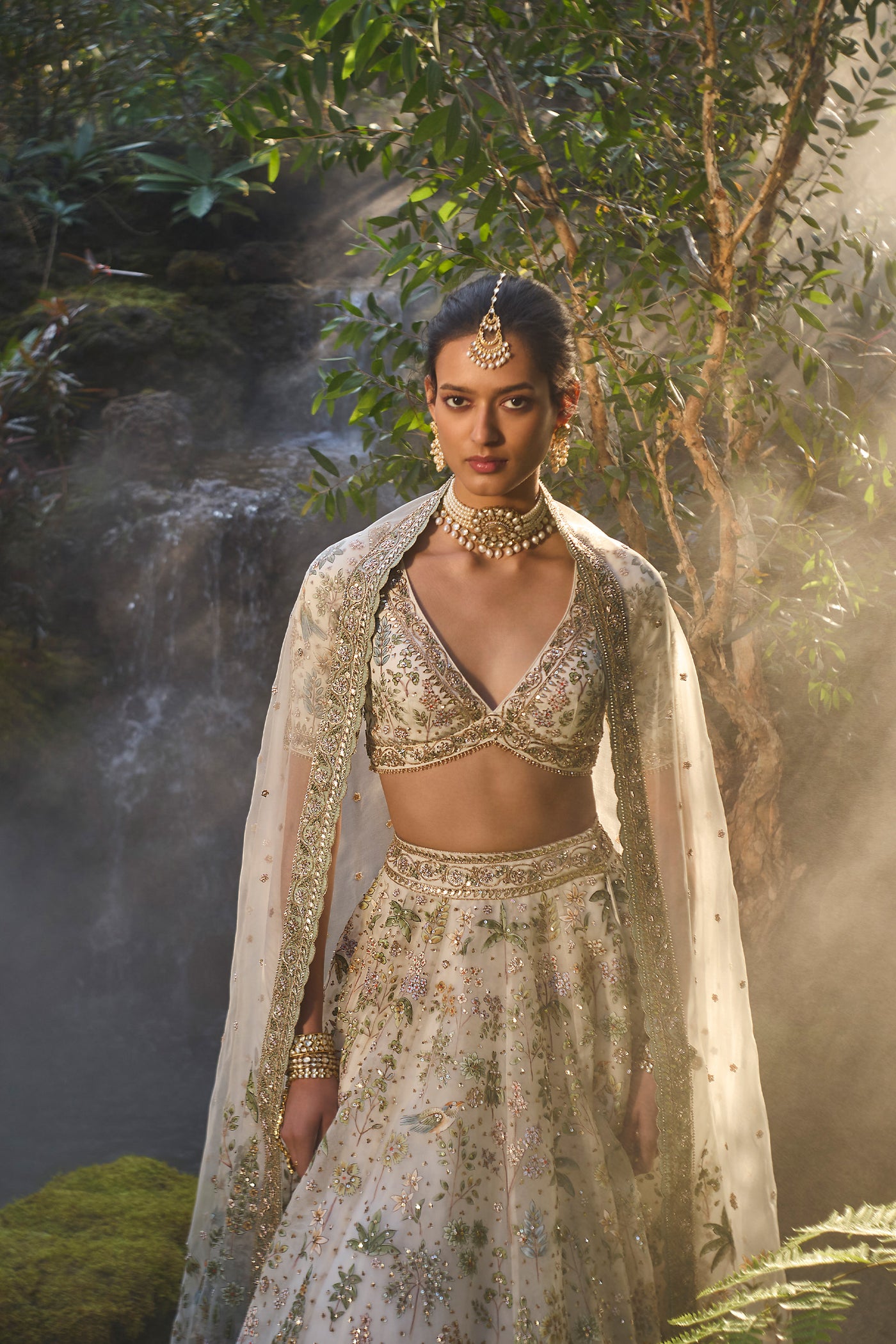 Anita Dongre Eartha Hand-painted Pichhwai Silk Lehenga Set Ivory indian designer wear online shopping melange singapore