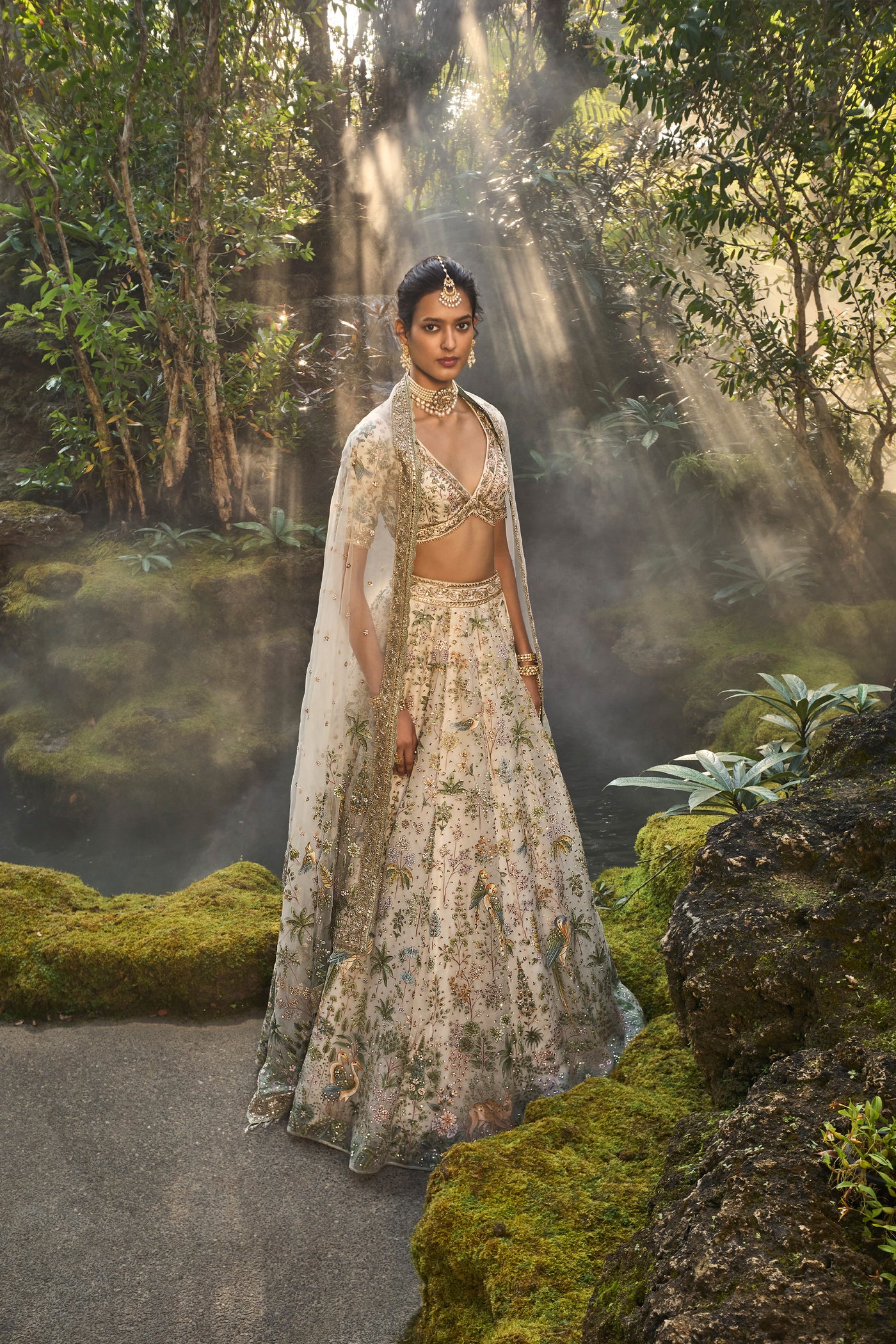 Anita Dongre Eartha Hand-painted Pichhwai Silk Lehenga Set Ivory indian designer wear online shopping melange singapore