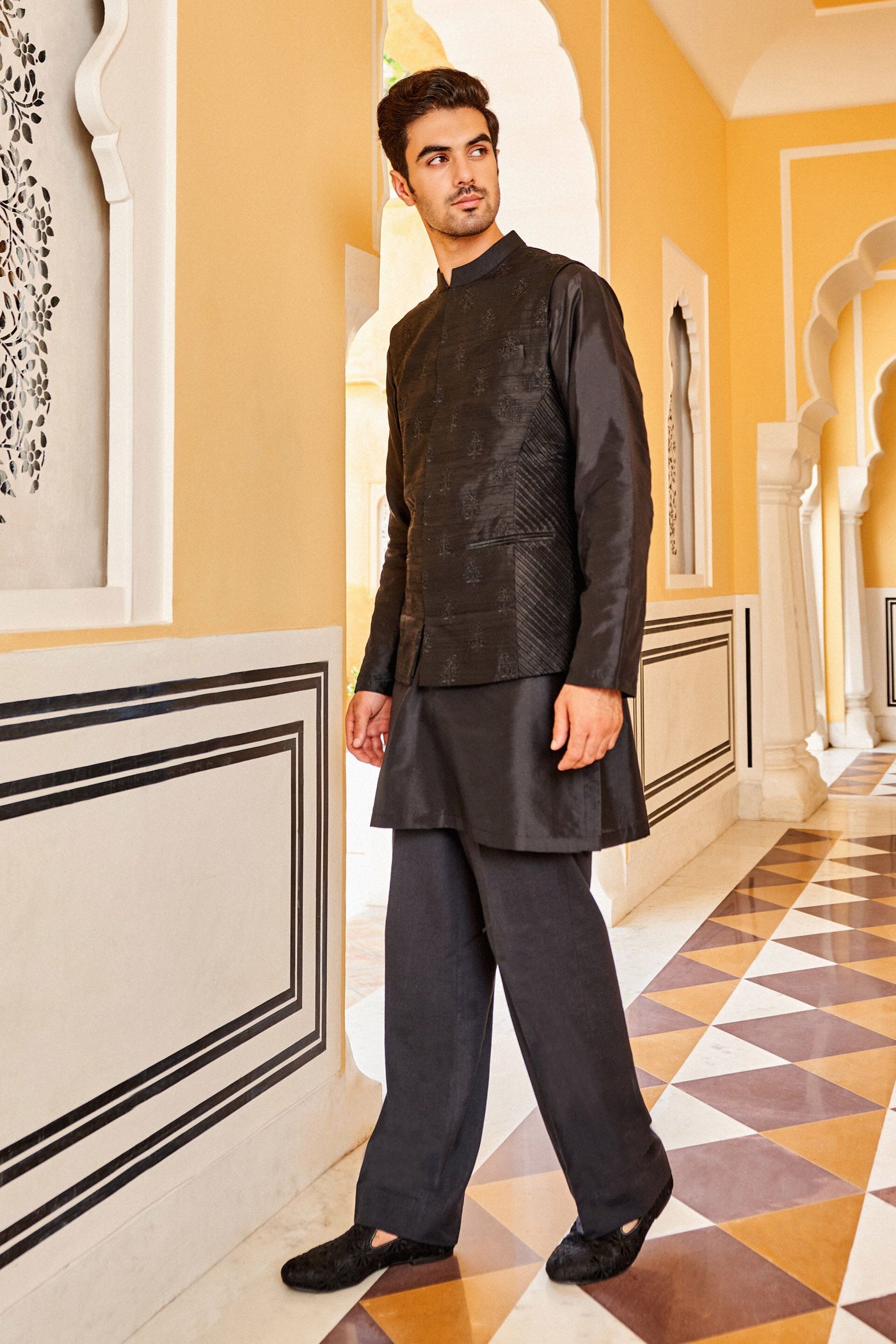 Anita Dongre menswear Ehan Nehru Jacket Black indian designer wear online shopping melange singapore