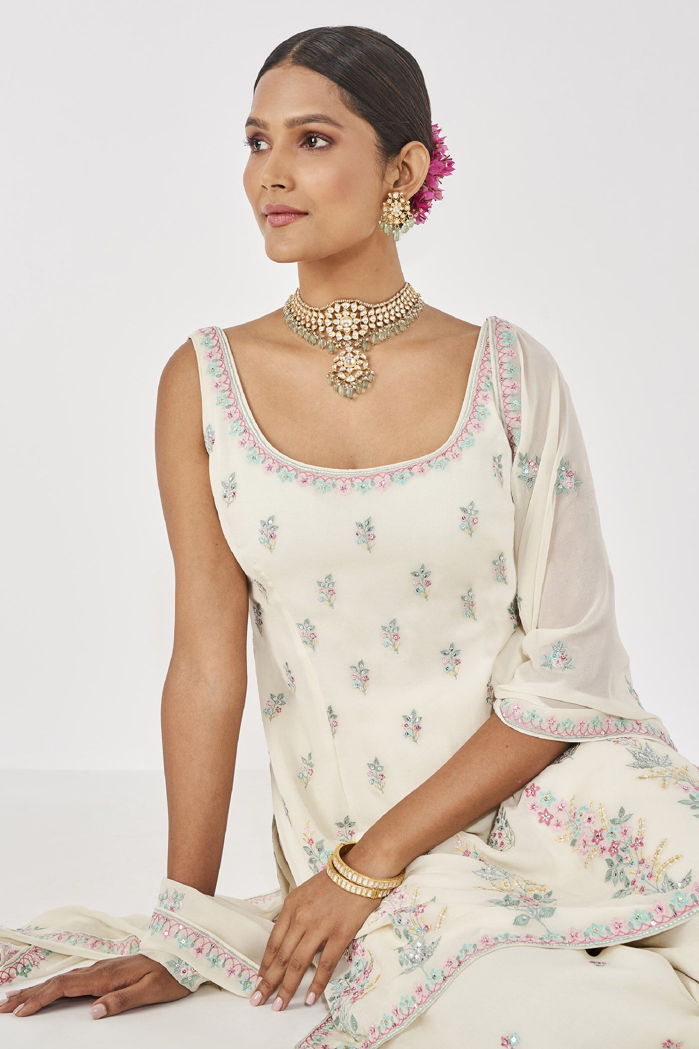 Anita Dongre Elakshi Sharara Set Ivory Indian designer wear online shopping melange singapore