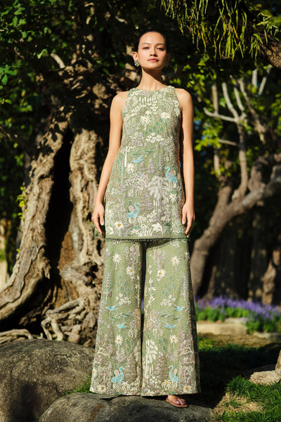Anita Dongre Elodea Embroidered Sharara Set Sage indian designer wear online shopping melange singapore