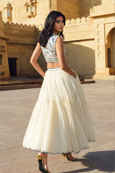Anita Dongre Emalia Embroidered Mul Skirt Set Natural indian designer wear online shopping melange singapore