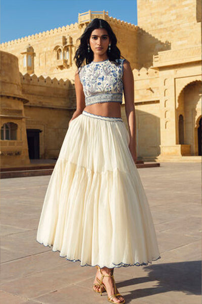 Anita Dongre Emalia Embroidered Mul Skirt Set Natural indian designer wear online shopping melange singapore