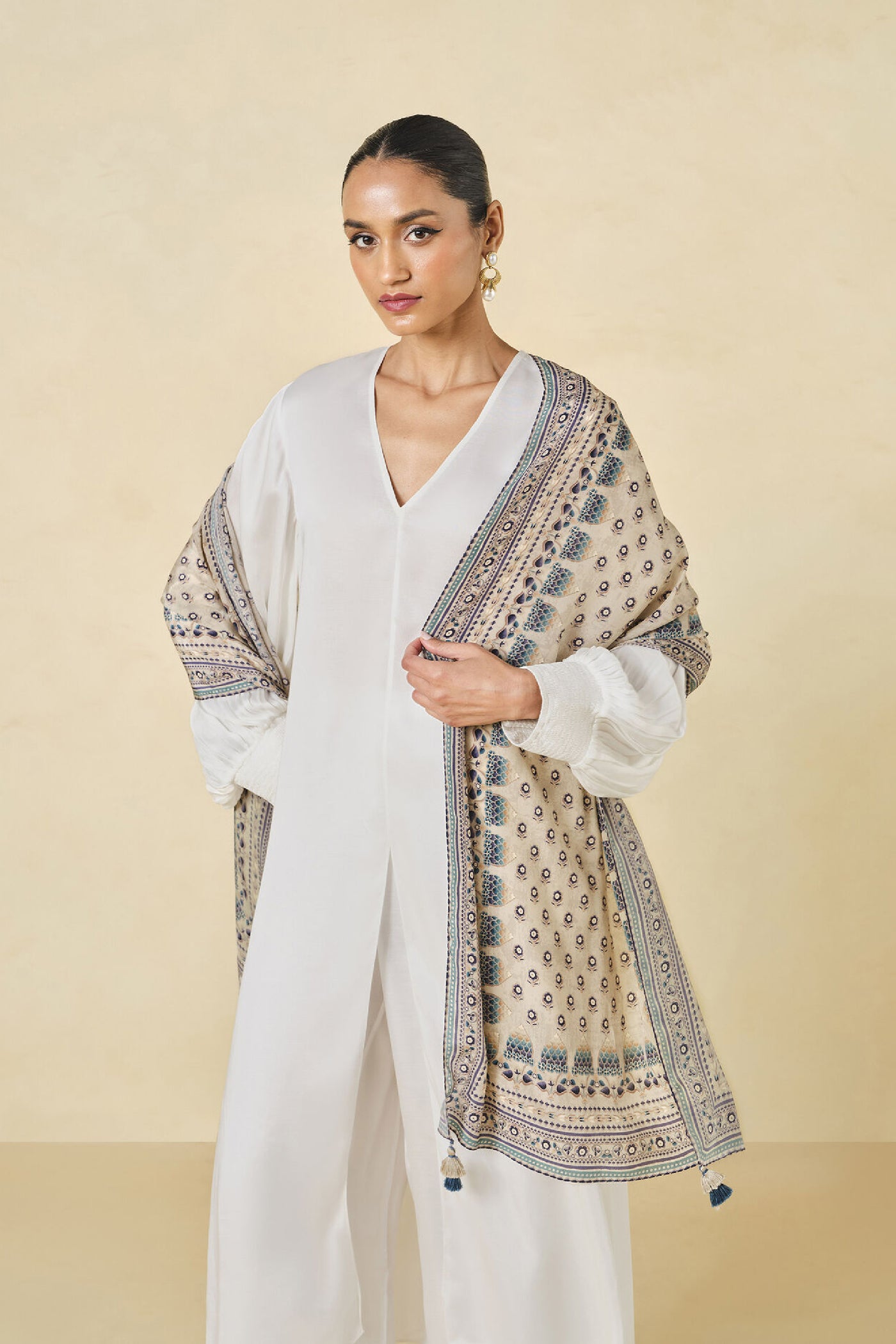 Anita Dongre Ephyra Stole Beige indian designer wear online shopping melange singapore