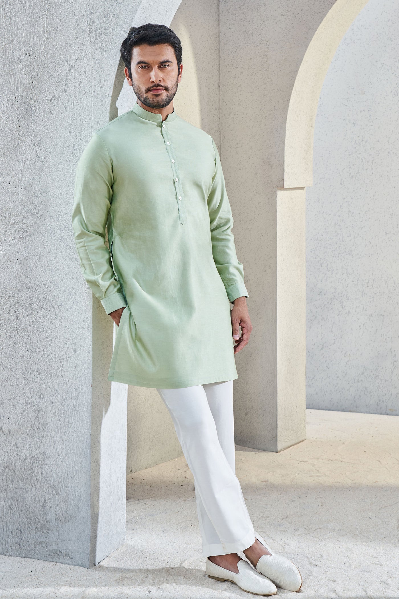 Anita Dongre Menswear Esam Kurta Sage Indian designer wear online shopping melange singapore