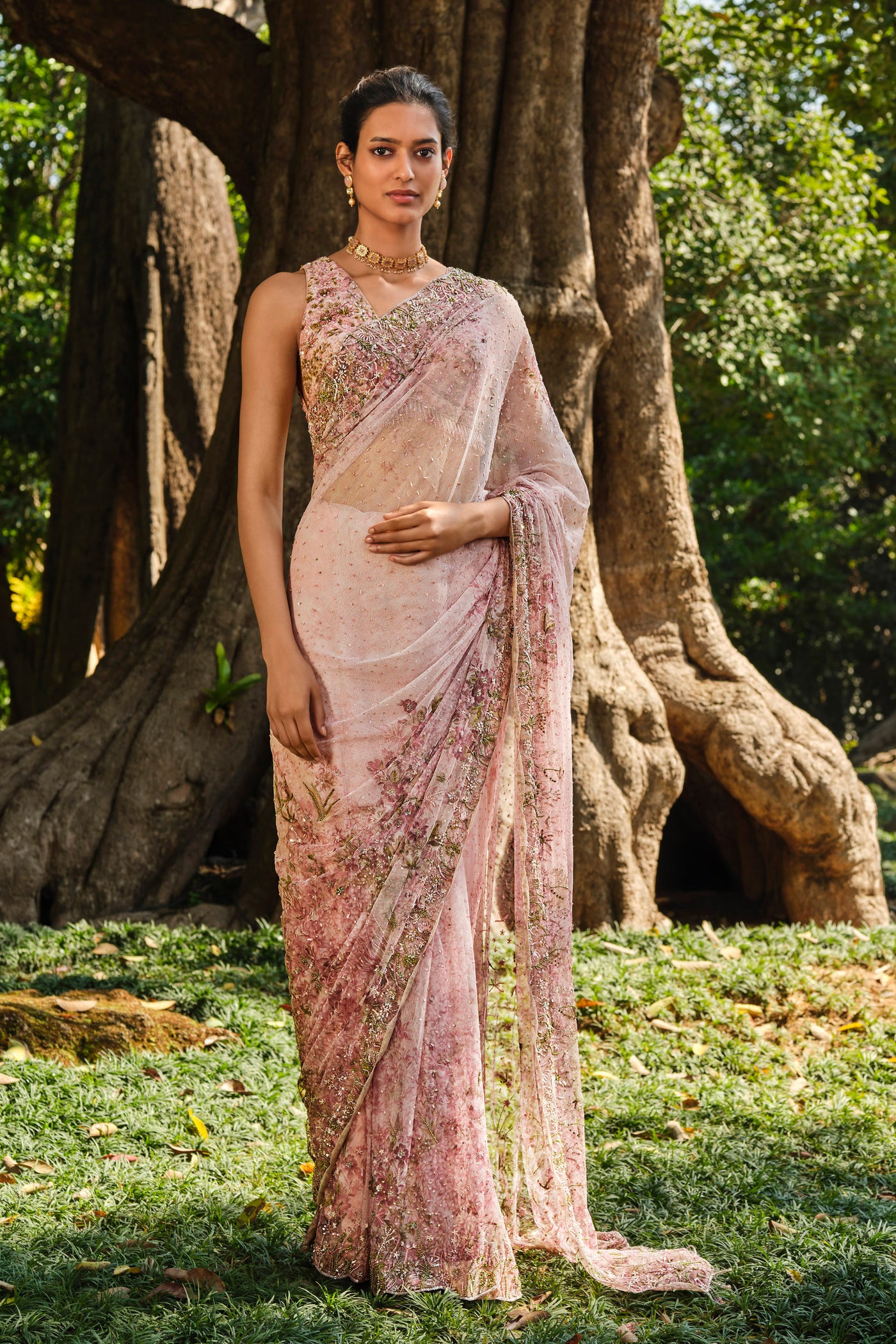 Anita Dongre Esmarie Embroidered Saree Blush indian designer wear online shopping melange singapore