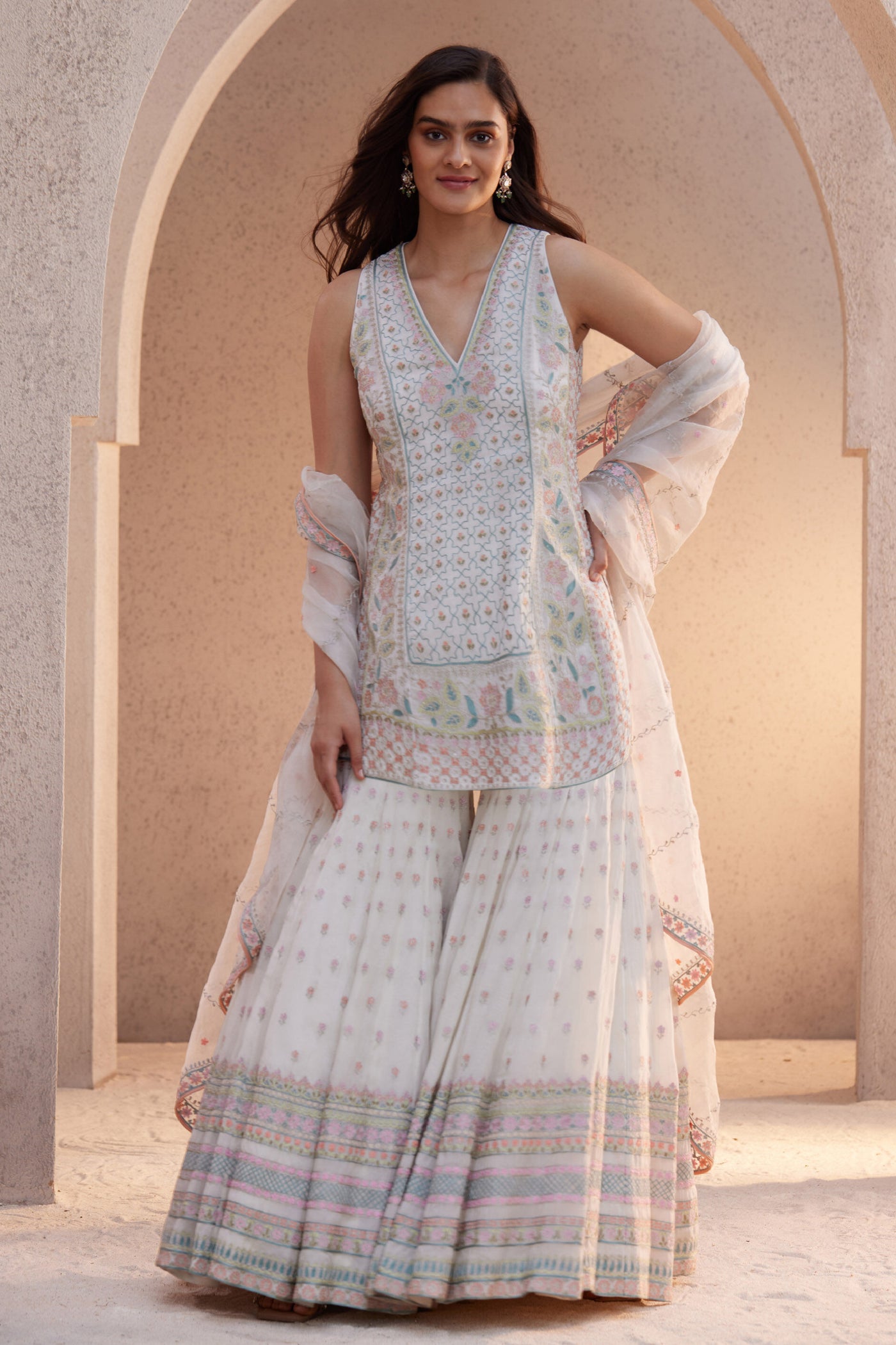 Anita Dongre Farhin Suit Set Ivory Indian designer wear online shopping melange singapore