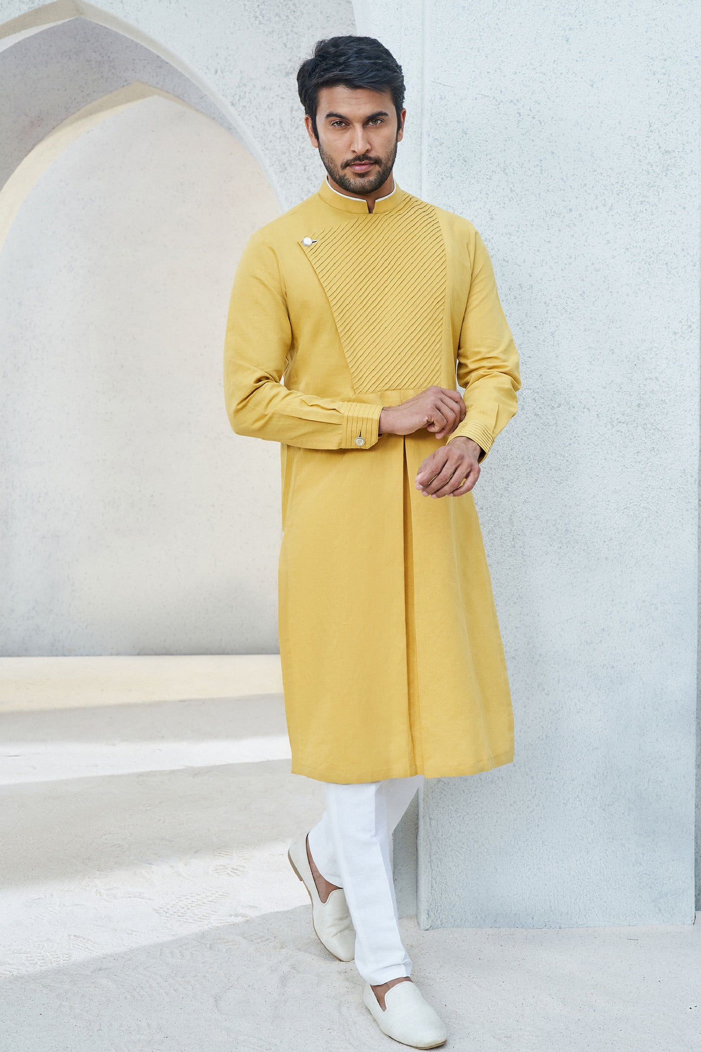 Anita Dongre Menswear Faris Kurta Mustard Indian designer wear online shopping melange singapore