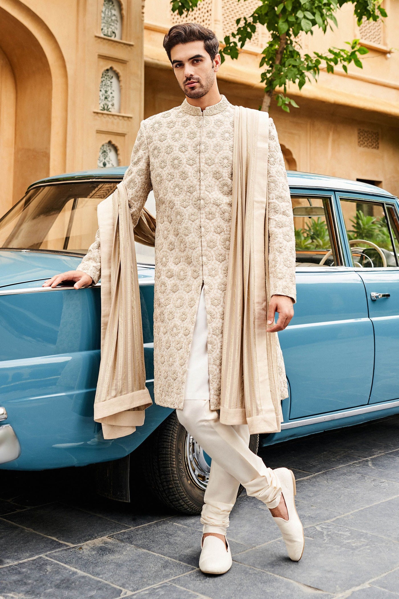 Anita Dongre menswear Farzad Sherwani Off White indian designer wear online shopping melange singapore