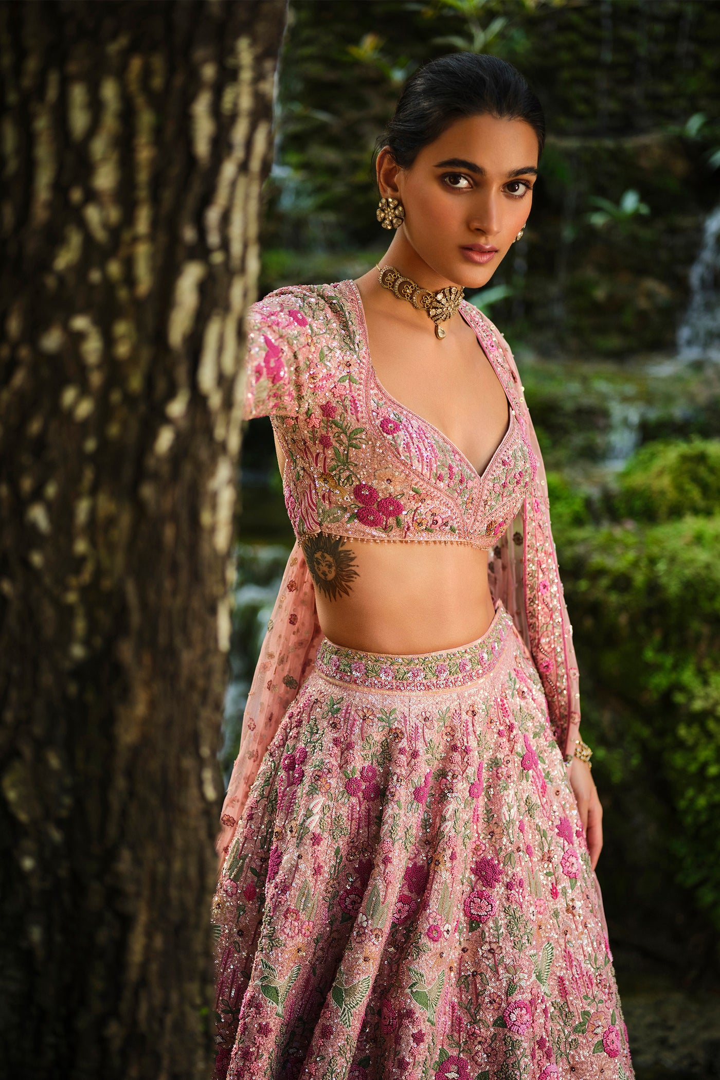 Anita Dongre Florarose Embroidered Silk Lehenga Set Blush indian designer wear online shopping melange singapore