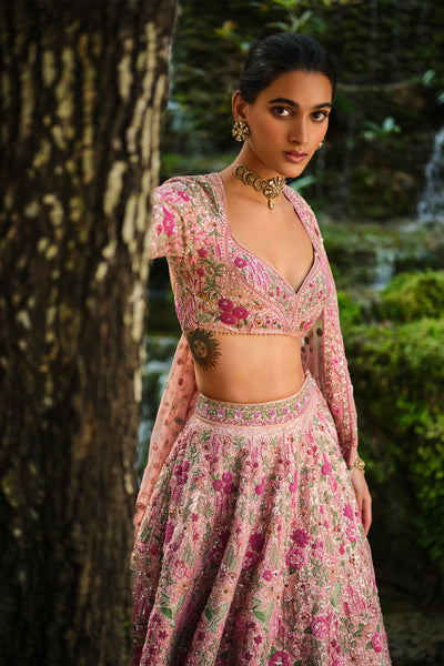 Anita Dongre Florarose Embroidered Silk Lehenga Set Blush indian designer wear online shopping melange singapore