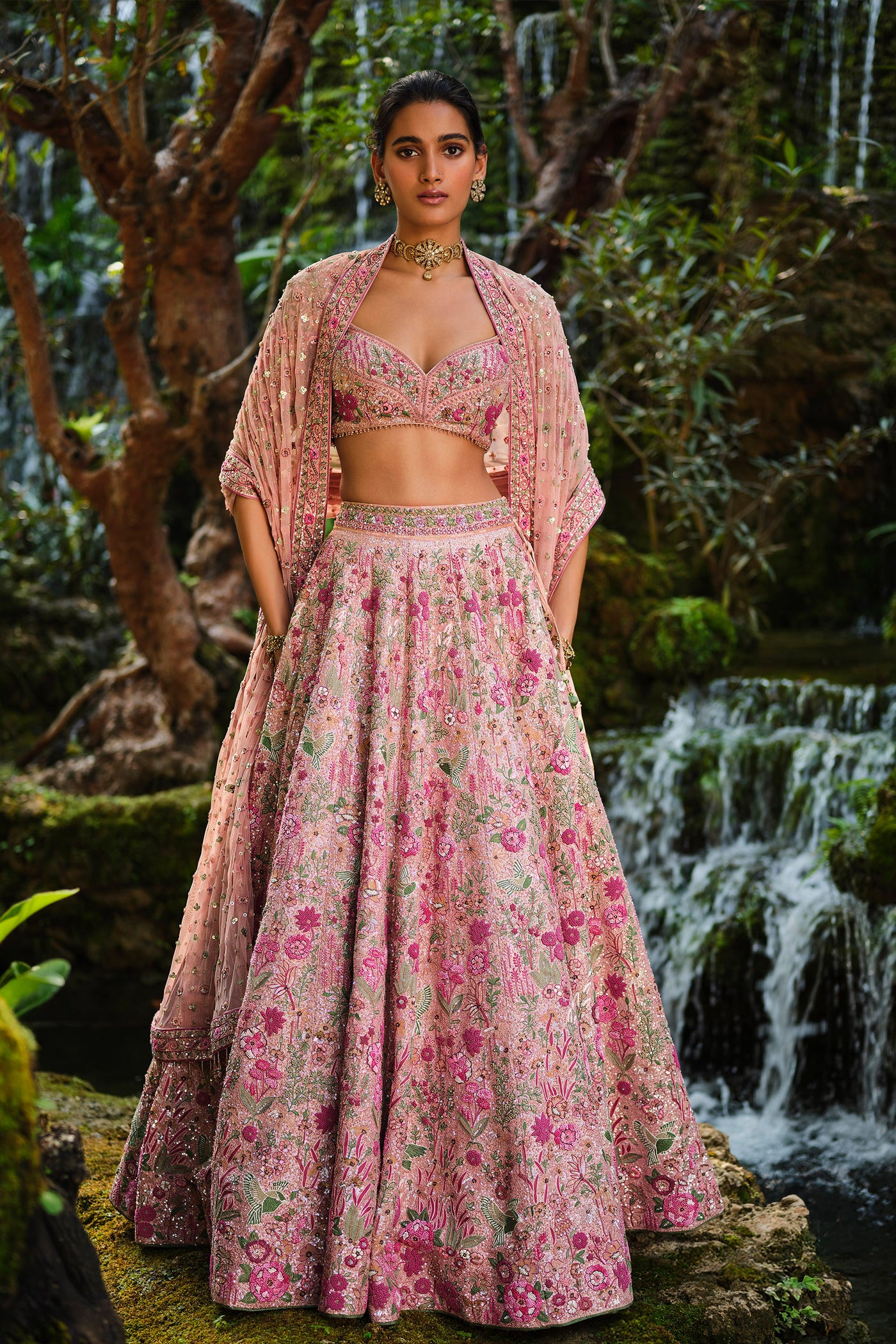 Anita Dongre Florarose Embroidered Silk Lehenga Set Blush indian designer wear online shopping melange singapore