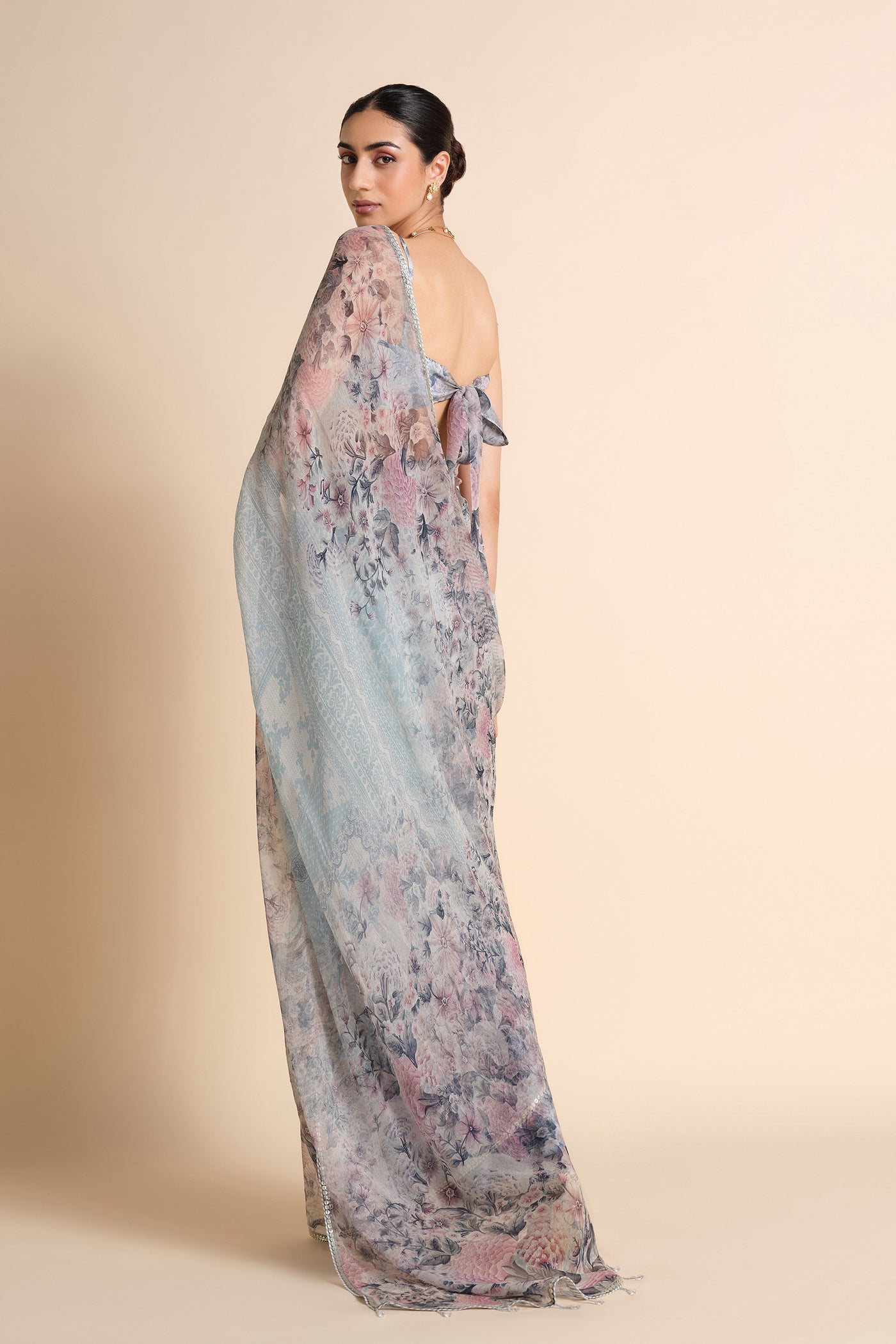 Anita Dongre Flores Chiffon Saree Powder Blue indian designer wear online shopping melange singapore