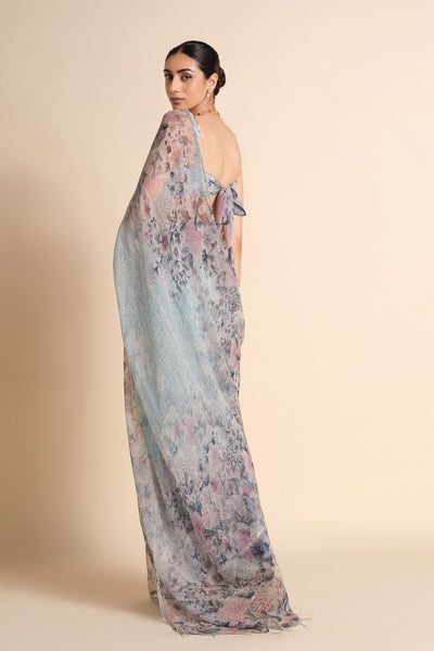 Anita Dongre Flores Chiffon Saree Powder Blue indian designer wear online shopping melange singapore