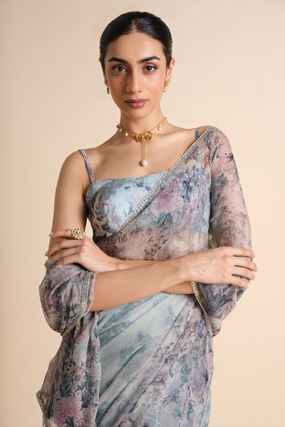 Anita Dongre Flores Chiffon Saree Powder Blue indian designer wear online shopping melange singapore
