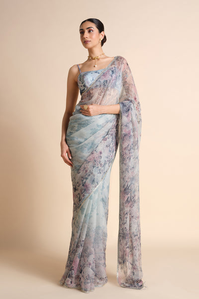 Anita Dongre Flores Chiffon Saree Powder Blue indian designer wear online shopping melange singapore