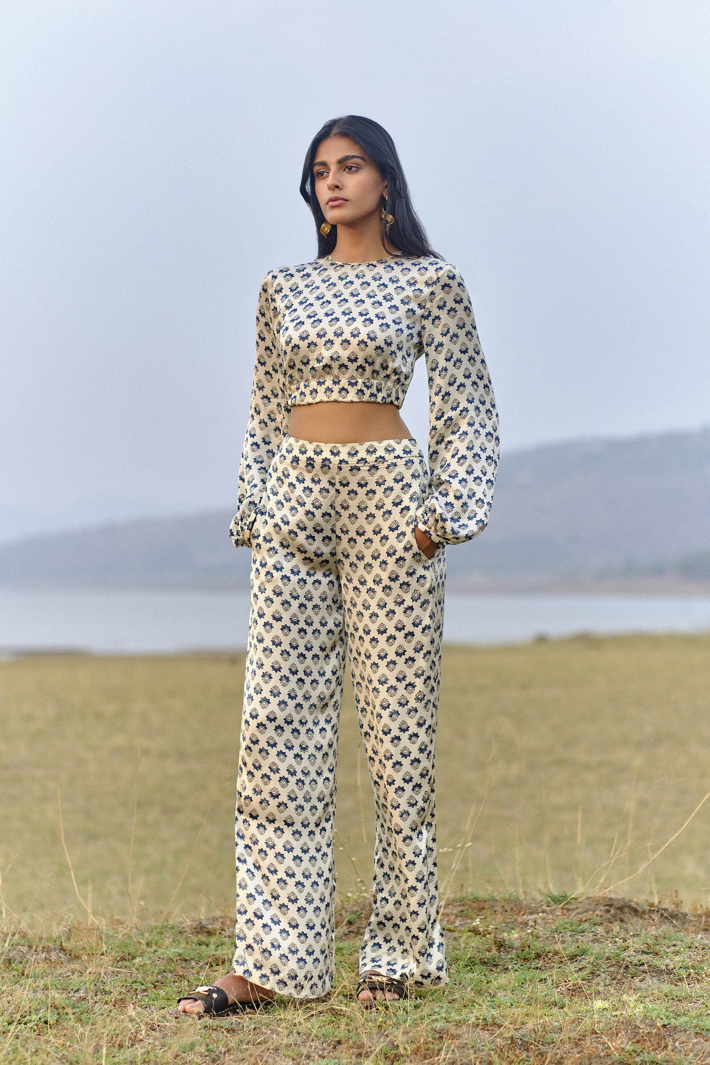 Anita Dongre Floret Crop Coord Ecru indian designer wear online shopping melange singapore