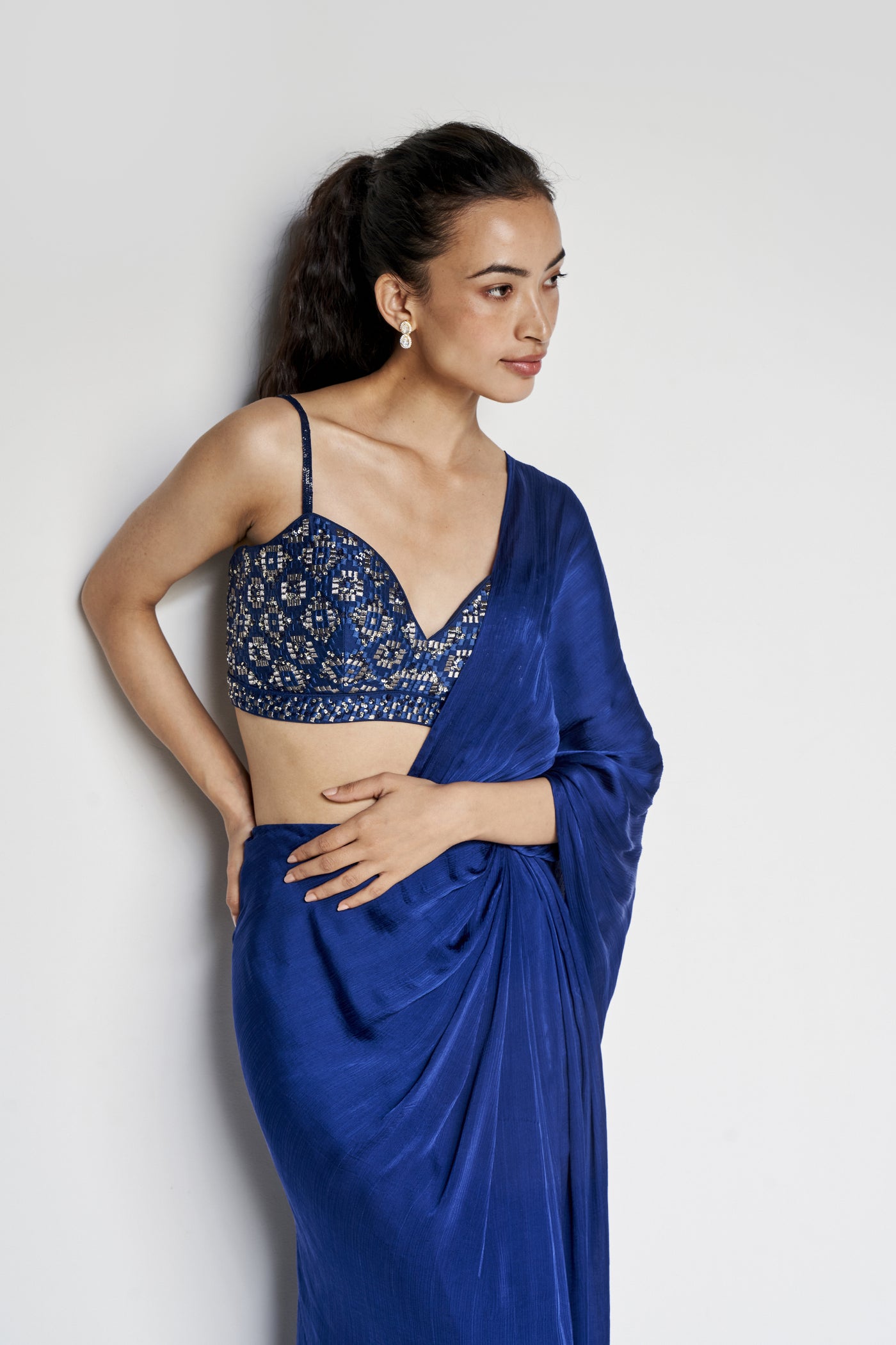 Anita Dongre Fluerette Saree Set Blue indian designer wear online shopping melange singapore