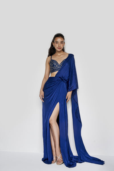 Anita Dongre Fluerette Saree Set Blue indian designer wear online shopping melange singapore