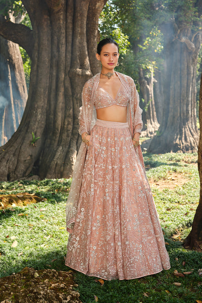 Anita Dongre Forest Rose Embroidered Silk Lehenga Set Blush indian designer wear online shopping melange singapore